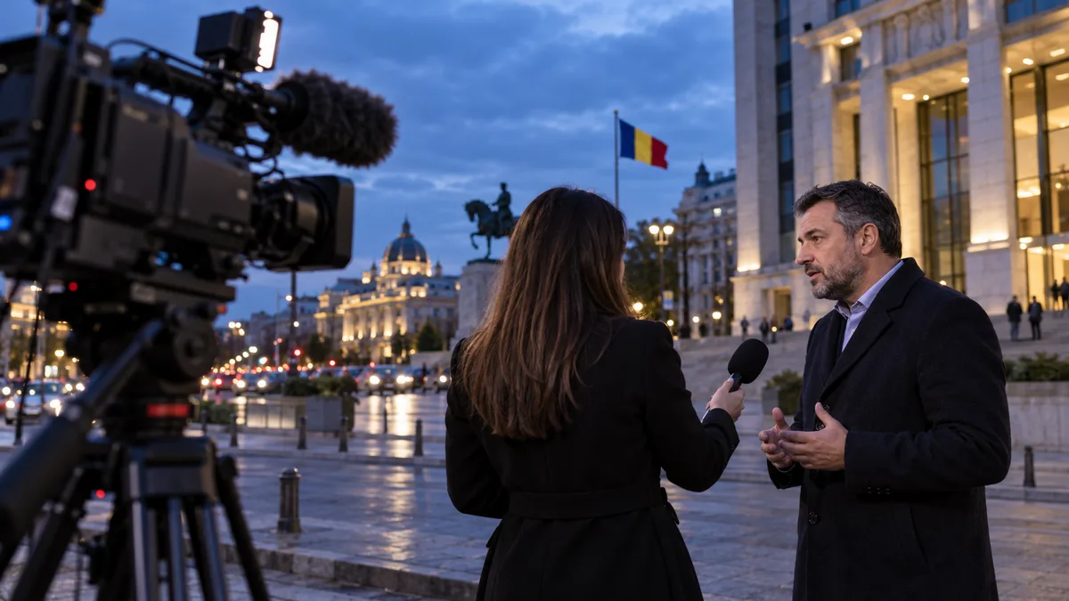 Scenă ilustrativă cu o echipă de reportaj în București